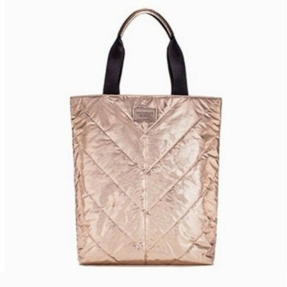 Victorias Secret Limited Edition Rose Gold Puffer Tote Bag Quilted Metallic VS - Picture 1 of 13